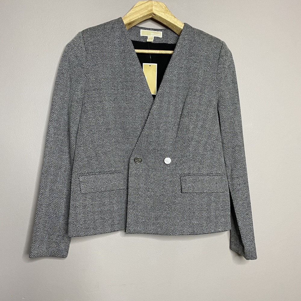 Michael kors double breasted blazer black and white herringbone Size M Women's